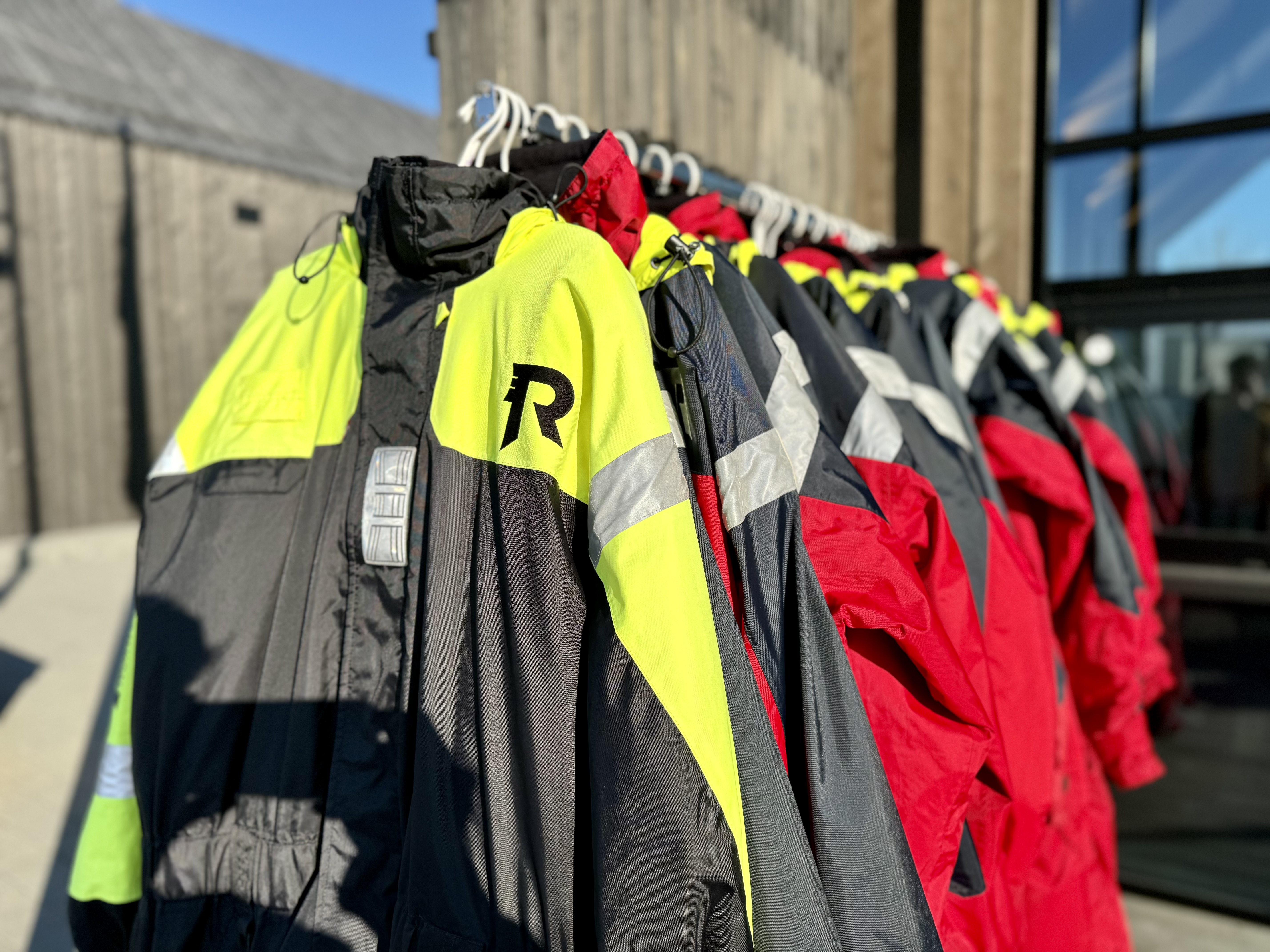 Our overalls outside the office