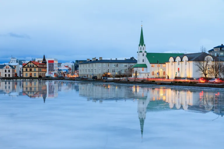 Reykjavík´s pond, popular for ice skating in the winter time.