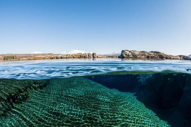 The view above and below in Silfra lagoon
