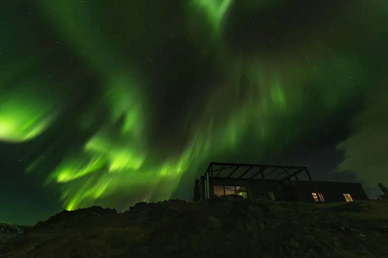 We have spectacular Northern Lights often playing symphonies all over the Fjord