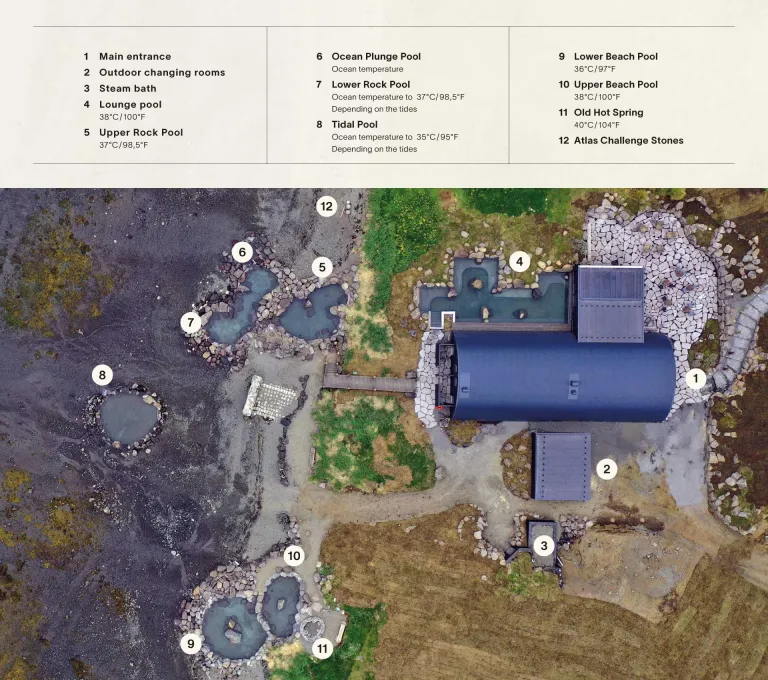 An overview of the many hot springs and facilities on the 1200 acre estate